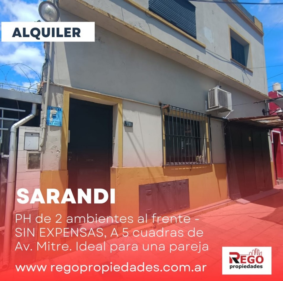 ALQUILER: PH DE 2 AMBIENTES AL FRENTE-SIN EXPENSAS